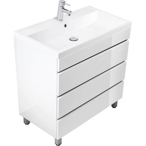 Stand Badmöbel Via 80 SoftClose weiss hochglanz mit drei grifflosen Schubladen (1/5)
