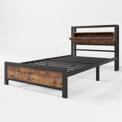 GagaLit métal 90x200, tête de lit rangement, noir (1/5)