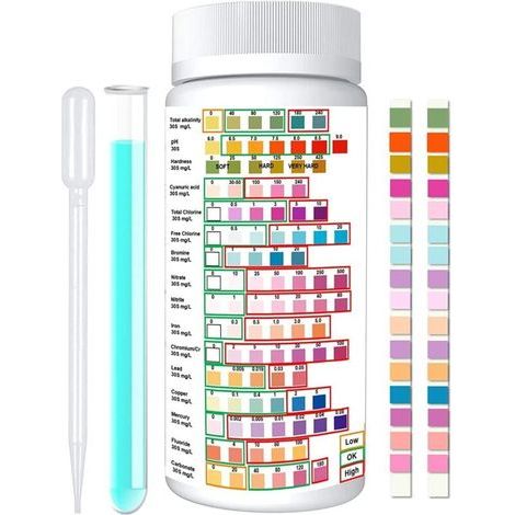 Kit de análisis de agua potable 16 en 1, kits profesionales para medir la dureza del agua, tiras reactivas para agua del grifo y de pozo, color blanco. (1/4)