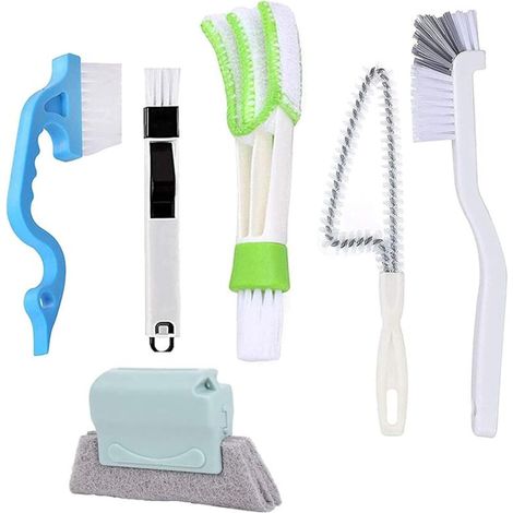 Lot de 6 brosses de nettoyage pour rainures de fenêtre, porte, nettoyage de tous les coins et espaces, kit de nettoyage pour tous les coins et espaces, fentes de fenêtre (1/5)