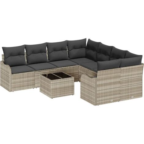 Maison Exclusive - Set Divano da Giardino 9 pz 8-Numero di posti Grigio chiaro (1/5)