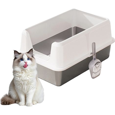 Bac à Litière pour Chat, Surface Anti-Adhésive, Design Résistant aux Éclaboussures, wh (1/2)
