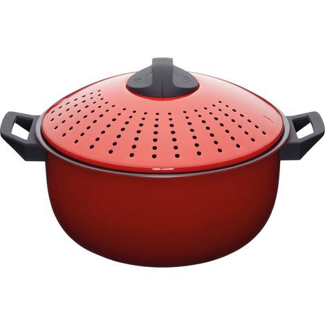 KitchenCraft: World of Flavours - Large Pasta Cooker with Lid Strainer, Red, 4 Liter (1/4)