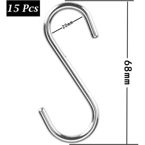 Crochets S en Acier Inoxydable, Crochets en Forme S Crochets de Suspension Crochets de Poêle de Cuisine Salle de Bain(15 Pcs) (1/4)