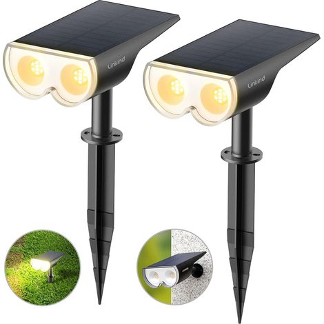 Outdoor Solar Spotlight, IP67 Waterproof LED Solar Light, Solar Spotlight with 2 Lighting Modes for Warm Light in Gardens, Yards, Driveways, Paths, 2 Mounts (1/5)