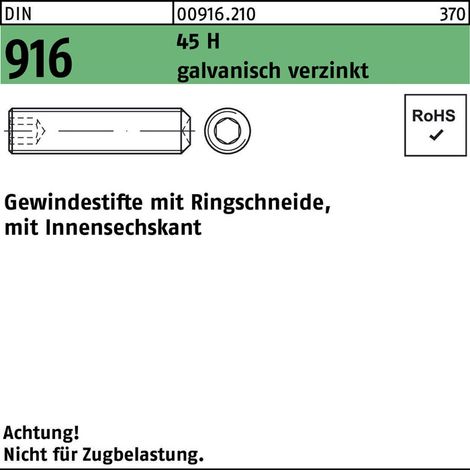 Gewindestift DIN 916 Ringschn./Innen-6kt M16x25 45 H galv.verz. 100St. (1/2)