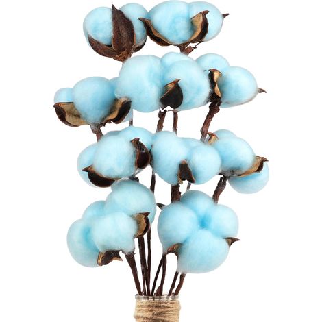 10 Pièces Bouquet Fleur de Coton Fleur Sechees Coton Naturelle Fausses Branches pour Album Mariage Balcon Maison Table Composition Florale (Bleu) (1/5)