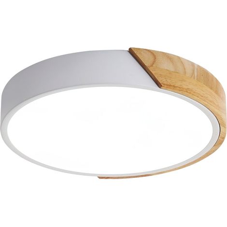 1 Plafonnier, Bois blanc, Fer et chêne, Ø30cm, 24W, Blanc froid 6500K, Salon chambre (1/5)