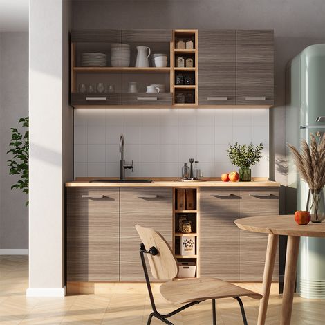 Cucina completa R-Line, Grigio nobile/rovere dorato, 160 cm , PL Marmo, Vicco