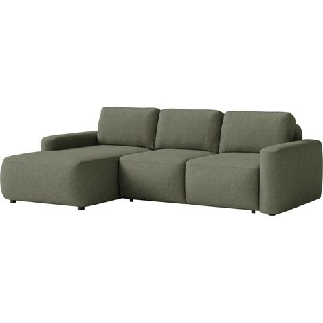 Selsey Carnos Mini – Ecksofa mit Schlaffunktion, Ottomane links, Chenille pflegeleicht, Olivgrün (1/5)
