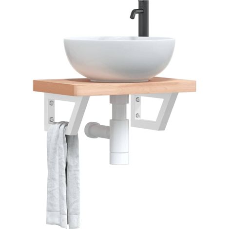 vidaXL Basin Shelf Wall Mounted Steel and Solid Wood Beech (1/5)