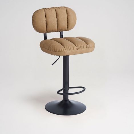 Hocker Tati mit camel-farbenem Kunstleder und schwarzem Metallgestell