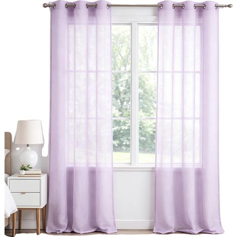 Cortinas de poliéster translúcido, diseño minimalista, ojales resistentes a la corrosión, color púrpura. (1/2)