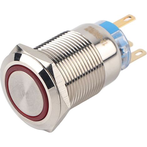 Interrupteur à bouton-poussoir autobloquant étanche en acier inoxydable 19 mm 12-24 V avec LED rouge (1/5)