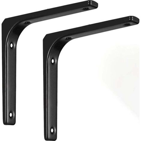 SABIR 2PCS Équerre Étagère, Équerre Murale Charge Lourde, Équerre Étagère Murale en forme de L, 150x125mm, Équerre de Fixation pour Étagère, Support Etagere Murale Noir avec Vis.. (1/4)