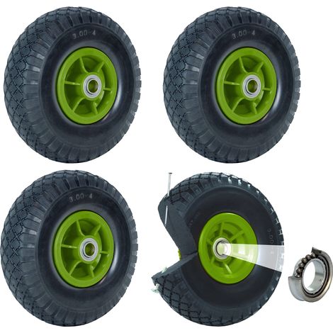 4x Sackkarrenrad Vollgummi 260x85 mm 3.00-4 Nabenlänge 60 mm PU Sackkarre Ersatzrad Rad Reifen grün (1/5)