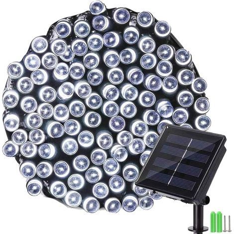 QAZQA 22 m 200 LED Solar-Lichterkette für den Außenbereich, wasserdichte Solar-Weihnachtsbeleuchtung, 8 Beleuchtungsmodi, dekorative Lampen für Garten, Terrasse, Zaun, Weihnachtsbaumschmuck (Kaltweiß) (1/5)