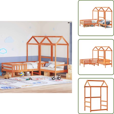 Ensemble de lit et de banc avec toit sans matelas 90x200 cm - Lit Enfant - Lit Modulaire - Lit Avec Rangement - Mobilier Enfant - Meuble Chambre