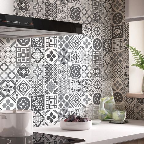Stickers muraux - Sticker Mural Carrelage adhésif Cuisine Salle de Bain - 24 STICKERS CARRELAGES FUFIA - 24stickers20x20cm (1/5)