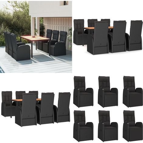 7-tlg. Garten-Essgruppe mit Kissen Schwarz Poly Rattan - Gartenessgruppe - Rattanstuhl (1/5)
