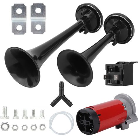 Trompette double pour voiture, 12 V CC, 130 dB, noire, de remplacement pour camping-cars, fourgonnettes, tracteurs, motos et véhicules tout-terrain. (1/5)