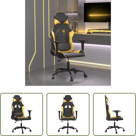 Massagestuhl - Gaming-Stuhl mit Massagefunktion Schwarz & Golden Kunstleder (1/5)