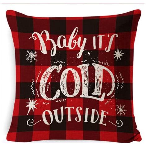Taie d'oreiller de Noël 45 x 45 cm, style champêtre, à carreaux Buffalo, housse de coussin en coton et lin pour les fêtes d'hiver (1/5)