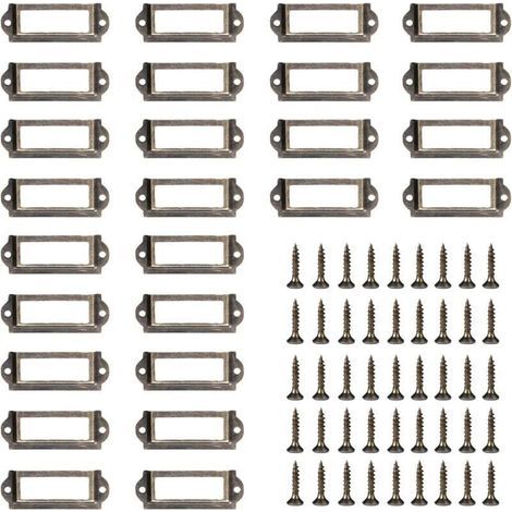 50 piezas de portaetiquetas metálicos, etiquetas para cajones metálicos, marco para etiquetas, marco con asa para nombres, utilizado en oficinas y bibliotecas (60 x 24 mm/bronce) (1/4)