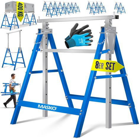MASKO® Caballete telescópico  Caballete plegable Capacidad de carga máx. 200 kg  Caballete regulable en altura Altura de trabajo mín./máx. 800-1300 mm