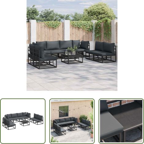 Gartenmöbel - Gartensofa-set mit Kissen 9 pcs Schwarz Aluminium (1/5)