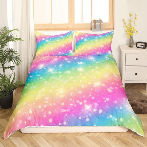 Bettwäsche-Set Regenbogen Glitzer 200x200 cm mit 2 Kissenbezügen 80x80 cm