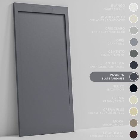 SOULBATH Receveur de Douche Ultra-Plat Antidérapant – Résine Gel Coat - Texture Lisse/Pierre – ARDOISE - 130x80 - Grille intégré même couleur (1/5)