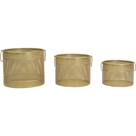 Porta Vasi Cage Tris Ø40x34-35x28-30x22 cm in Ferro Oro e Multicolor (1/5)