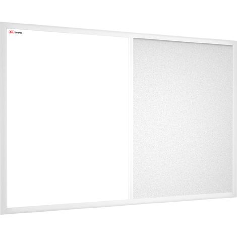Tableau Combi 2 en 1, Blanc Magnétique Effaçable à Sec et en Liège Blanc avec Cadre en Bois Blanc 60