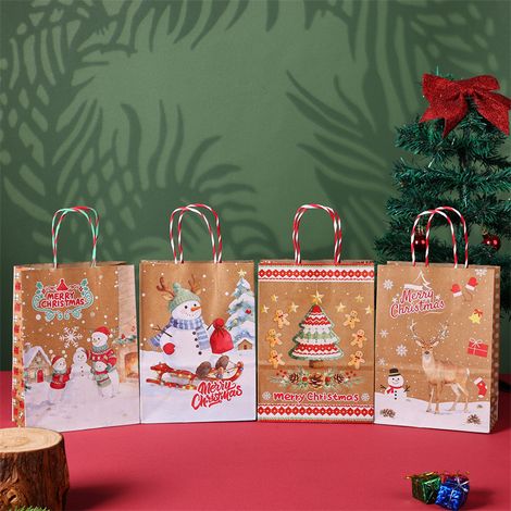 Sac cadeau de Noël en papier kraft Sac à main avec anse torsadée Lot de 12 motifs festifs (1/2)