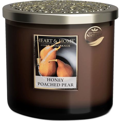 Bougie ellipse 2 mèches Heart and Home Poire pochée au miel (1/2)