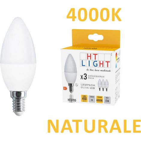 Alca power c37 5w 220v 400lm 4000k e14 lampada mini oliva a led box da 3pz (1/4)