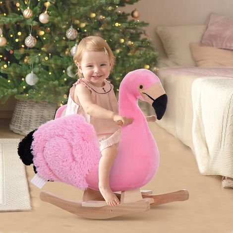 Cheval bascule à pour enfants - Flamingo berçant pour enfants à partir de 18 mois en bois avec ceintures de sécurité - rose