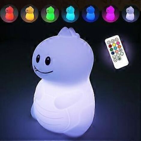 Veilleuse dinosaure mignonne et souple - Lampe de nuit LED décorative en silicone pour chambre d'enfant, avec capteur tactile et télécommande, couleurs changeantes, idéale pour les bébés.