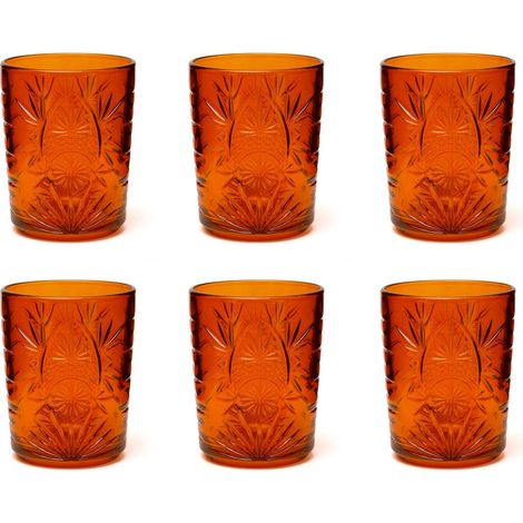 Color Tumbler Lot de 6 verres en verre décorés, multicolore, décor en relief, 350 ml, 8 x 10 cm (orange) (1/4)