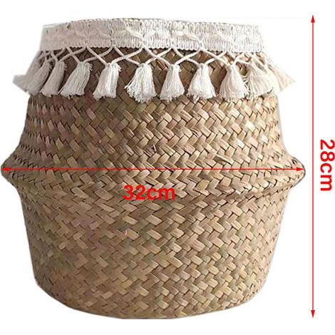 Panier en paille naturelle pliable, corbeille de rangement tressée pour plantes, panier en osier pliable