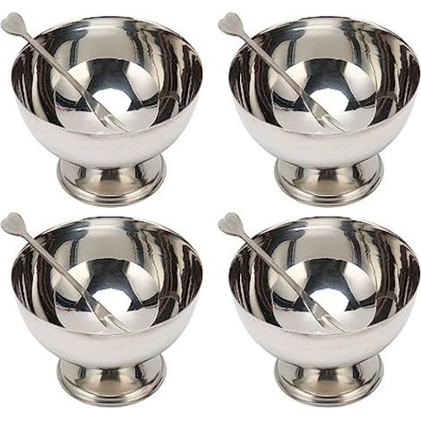 4 bols à glace 200 ml, coupes à dessert en acier inoxydable réutilisables avec 4 fourchettes, bols pour amuse-bouches sucrés, salades, fruits (1/4)