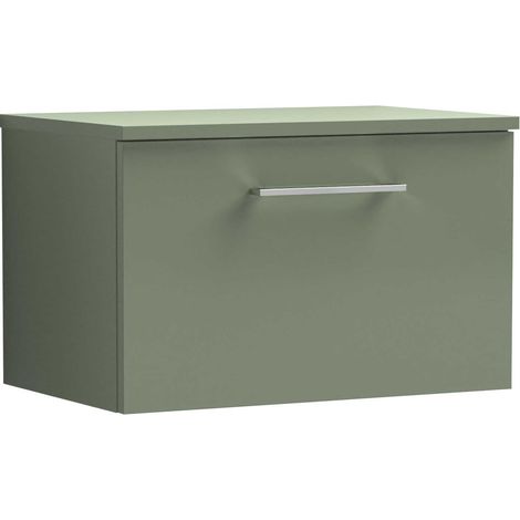 Nuie Arno Satin Green 600mm Wall Hung Single Drawer Vanity Unit with Worktop - ARN822W (1/5)