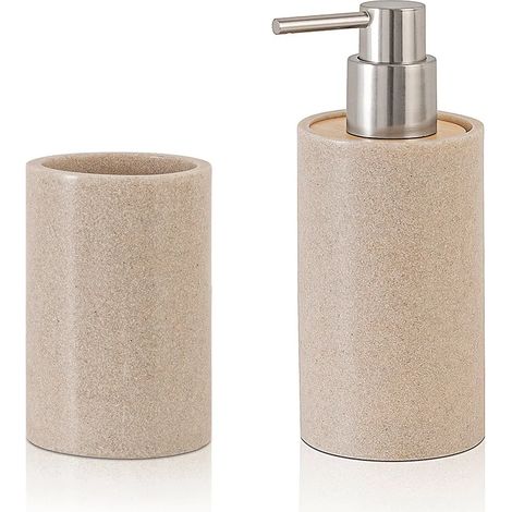 Set accessori bagno moderni beige in resina dispenser + portaspazzolini Sahara (1/5)
