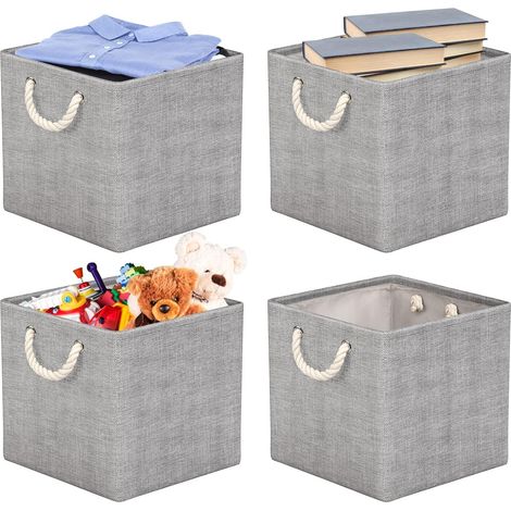 Lot de 4 Boîte de Rangement en Tissu, 30 x 30 x 30 cm, Panier de Rangement Pliable, Cube de Rangement avec Poignées, Boite Rangement pour Vêtements