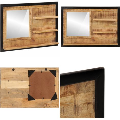 Miroir avec étagères 80x8x55 cm verre et bois massif manguier - Miroir Salle De Bain - Miroir Mural - Rangement Salle De Bain - Étagère Miroir - Décoration Salle De Bain - Home & Living (1/5)