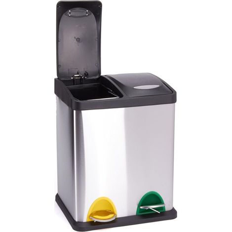 Pedalbetätigte Zweifach-Trennmülltonne aus Edelstahl, je 8 L, modernes und leises Design für Küche oder Büro