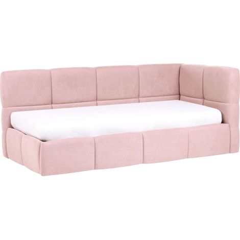 Right Hand Daybed Pink Fabric Upholstered Frame EU Single 3ft with Ottoman Storage L-Shaped JACOU (1/5)