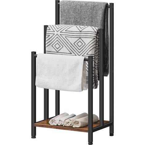 Freestanding Towel Rack, 3 Tier Metal Blanket Rack, Blanket Ladder Holder for Bathroom, Industrial Drying and Display Rack with Shelf, HOOBRO EBF03LB01