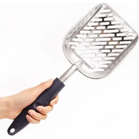 Pelle à litière pour chat en acier inoxydable, surface antiadhésive, grande taille noire (1/4)